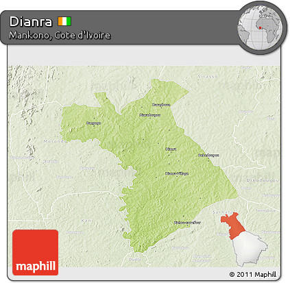 Physical 3D Map of Dianra, lighten