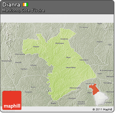 Physical 3D Map of Dianra, semi-desaturated