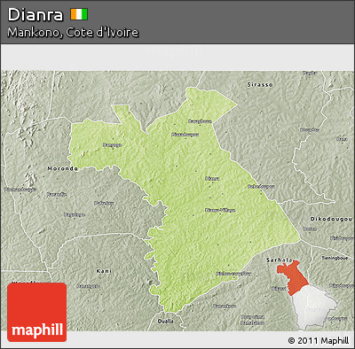 Physical 3D Map of Dianra, semi-desaturated