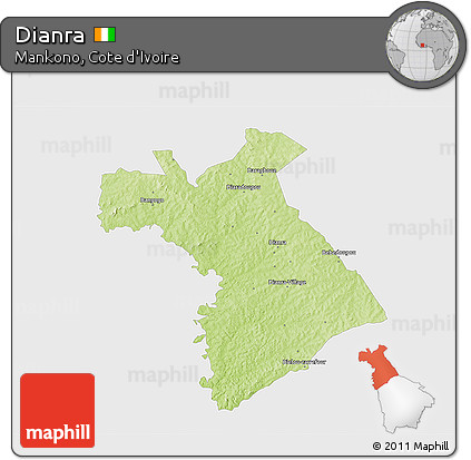 Physical 3D Map of Dianra, single color outside