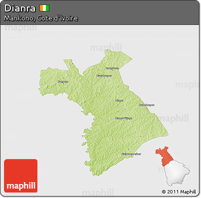 Physical 3D Map of Dianra, single color outside