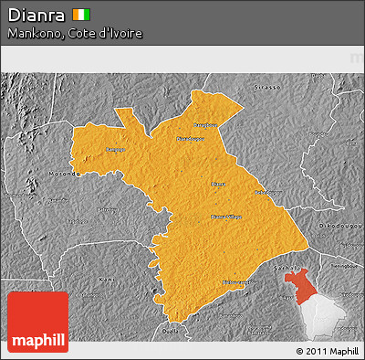 Political 3D Map of Dianra, desaturated