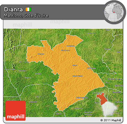 Political 3D Map of Dianra, satellite outside