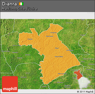 Political 3D Map of Dianra, satellite outside