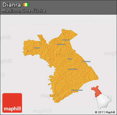 Political 3D Map of Dianra, single color outside
