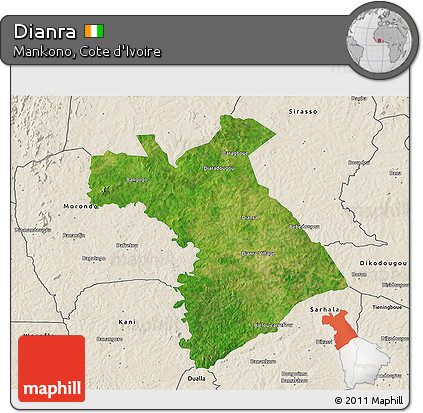 Satellite 3D Map of Dianra, shaded relief outside