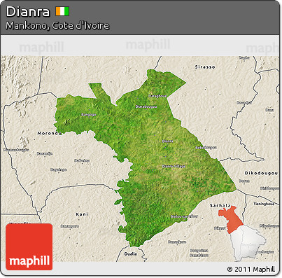 Satellite 3D Map of Dianra, shaded relief outside