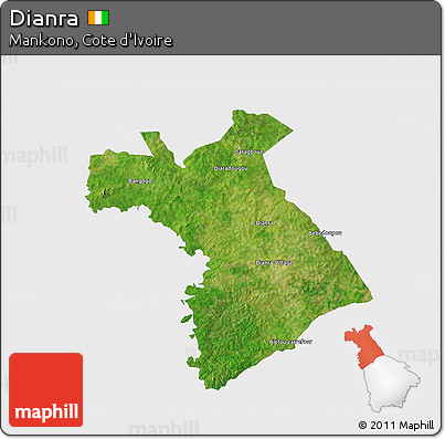 Satellite 3D Map of Dianra, single color outside