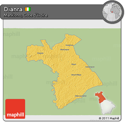 Savanna Style 3D Map of Dianra, single color outside