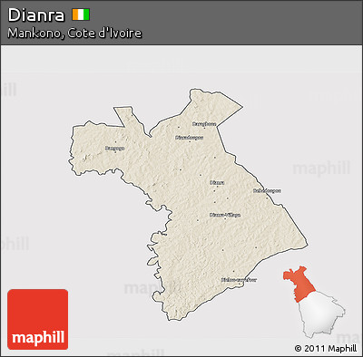 Shaded Relief 3D Map of Dianra, cropped outside