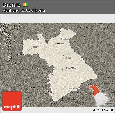 Shaded Relief 3D Map of Dianra, darken