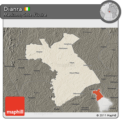 Shaded Relief 3D Map of Dianra, darken