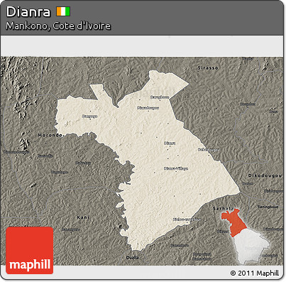 Shaded Relief 3D Map of Dianra, darken