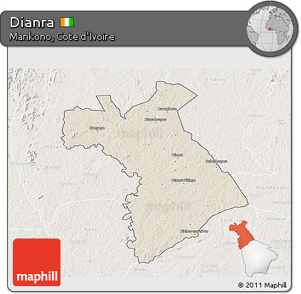 Shaded Relief 3D Map of Dianra, lighten
