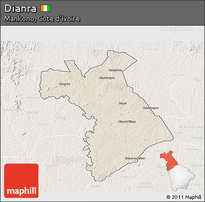 Shaded Relief 3D Map of Dianra, lighten