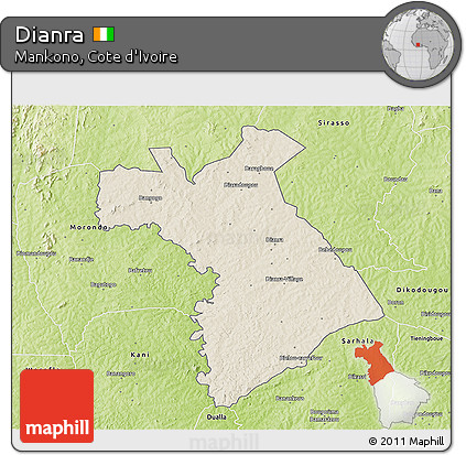 Shaded Relief 3D Map of Dianra, physical outside