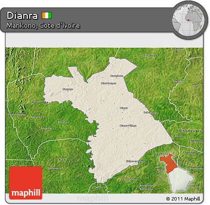 Shaded Relief 3D Map of Dianra, satellite outside