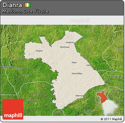 Shaded Relief 3D Map of Dianra, satellite outside