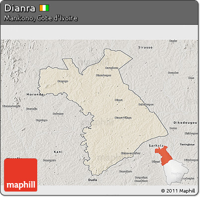 Shaded Relief 3D Map of Dianra, semi-desaturated