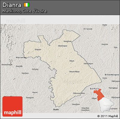 Shaded Relief 3D Map of Dianra, semi-desaturated