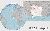 Gray Location Map of Dianra, highlighted country, within the entire country, hill shading