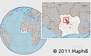 Gray Location Map of Dianra, highlighted country, highlighted parent region, hill shading