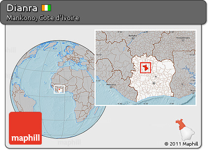 Gray Location Map of Dianra, highlighted country, hill shading
