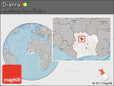 Gray Location Map of Dianra, highlighted country, hill shading