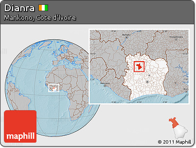 Gray Location Map of Dianra, highlighted country, hill shading