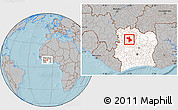 Gray Location Map of Dianra, highlighted country, hill shading