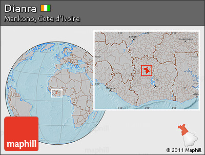 Gray Location Map of Dianra, hill shading