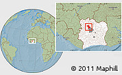 Savanna Style Location Map of Dianra, highlighted country, highlighted parent region, hill shading