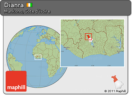 Savanna Style Location Map of Dianra, highlighted parent region, within the entire country