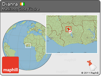 Savanna Style Location Map of Dianra, highlighted parent region, within the entire country