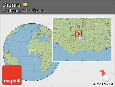 Savanna Style Location Map of Dianra, highlighted parent region, within the entire country