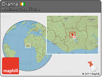 Savanna Style Location Map of Dianra, highlighted parent region