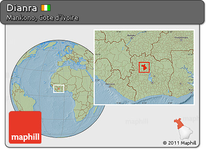 Savanna Style Location Map of Dianra, hill shading