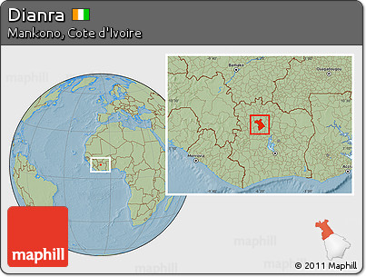 Savanna Style Location Map of Dianra, hill shading