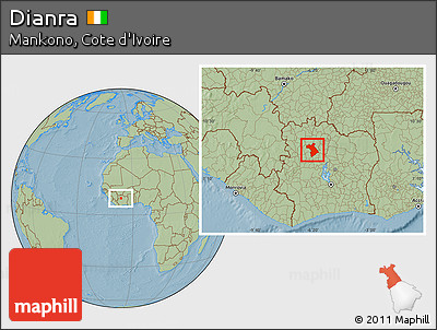 Savanna Style Location Map of Dianra, hill shading
