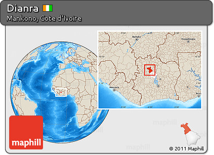 Shaded Relief Location Map of Dianra, highlighted parent region