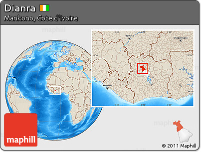 Shaded Relief Location Map of Dianra, highlighted parent region