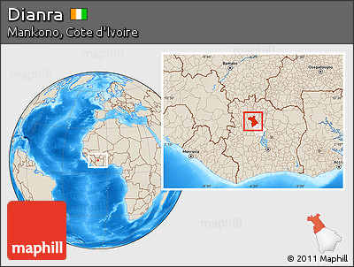 Shaded Relief Location Map of Dianra, highlighted parent region
