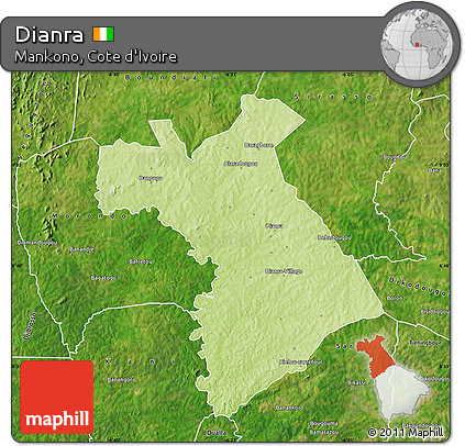 Physical Map of Dianra, satellite outside