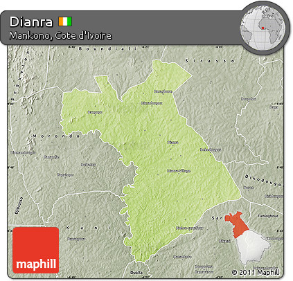 Physical Map of Dianra, semi-desaturated