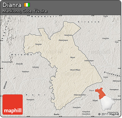 Shaded Relief Map of Dianra, semi-desaturated