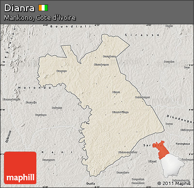 Shaded Relief Map of Dianra, semi-desaturated