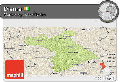 Physical Panoramic Map of Dianra, shaded relief outside