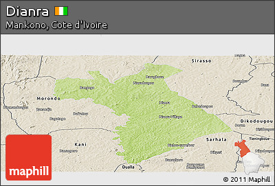 Physical Panoramic Map of Dianra, shaded relief outside