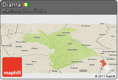 Physical Panoramic Map of Dianra, shaded relief outside
