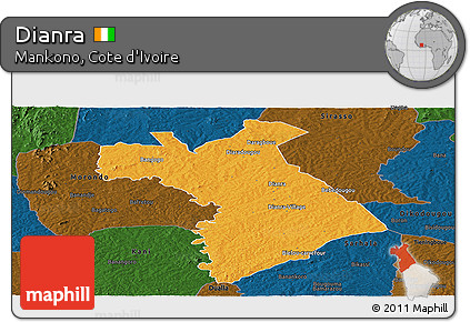 Political Panoramic Map of Dianra, darken